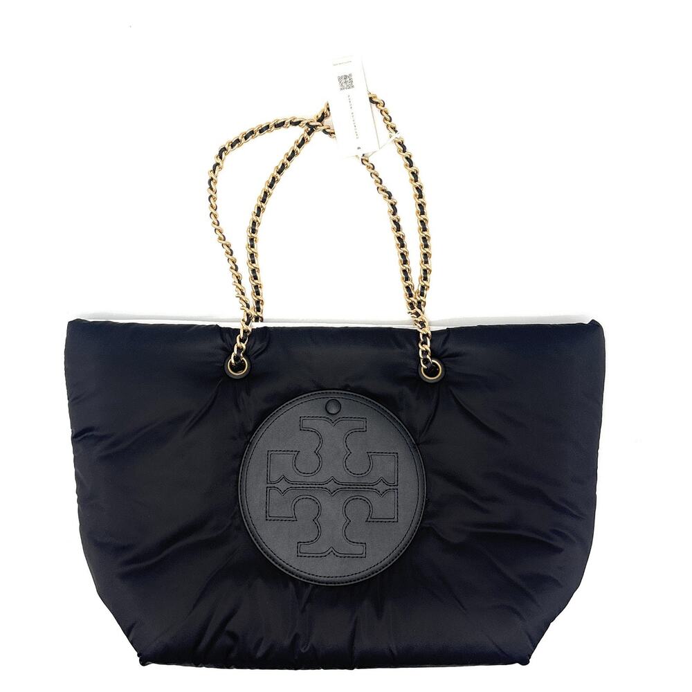 NWT Tory Burch Ella Puffy Chain Shell Tote Bag Black